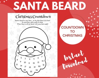 Santa Beard Countdown | Countdown to Christmas Santa's Beard Printable | Coloring Christmas Countdown | Christmas Advent Calendar Printable