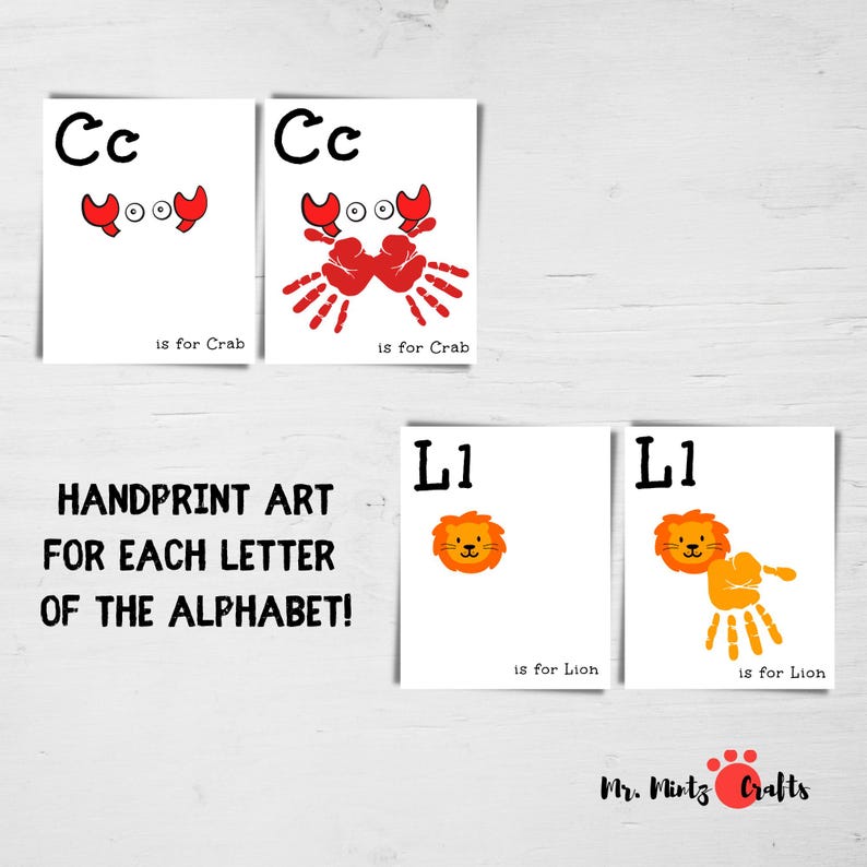 Handprint alphabet craft book for kids, offering personalized ABC learning. Fun educational DIY handprint project for toddlers and preschoolers. Perfect for creative alphabet activities and keepsakes. Boost early learning with this fun alphabet book