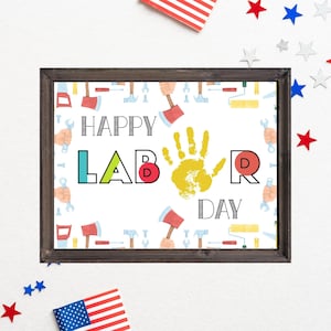 Labor Day Handprint Art Craft / Labor Day Card / Happy Labor Day Attività prescolare / Arredamento patriottico / Stampabili prescolari patriottici