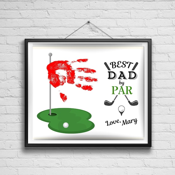 Best Dad by Par Fathers Day Handprint Art Craft Printable | Golf Dad Gift from Daughter Son Kids | Best Dad by Par Golf Dad Birthday Card