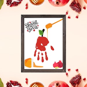 Rosj Hasjana handafdruk kunst ambacht | Rosj Hasjana-kaart | Rosj Hasjana cadeau van kinderen | Rosj Hasjana Decor | Joodse kunst nieuwjaarskaarten