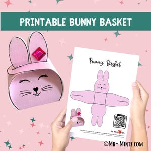 Printable Bunny Basket Template | DIY Easter Basket for Kids | Easter Bunny Craft | Easter Basket Paper Craft | Instant Download