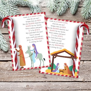 Leyenda del bastón de caramelo / Leyenda de la tarjeta del bastón de caramelo imprimible / Poema del bastón de caramelo / Paquete de soporte del bastón de caramelo / Regalo de Navidad cristiano