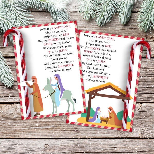 Candy Cane Legend | Legend of the Candy Cane Card Printable | Candy Cane Poem | Candy Cane Holder Bundle | Christian Christmas Gift