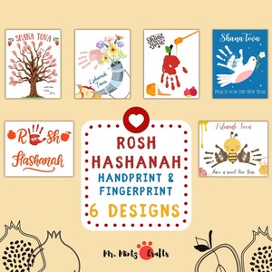 Rosj Hasjana handafdruk kunst ambacht | Rosj Hasjana-kaart | Rosj Hasjana cadeau van kinderen | Rosj Hasjana Decor | Joodse kunst nieuwjaarskaarten