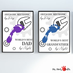 Footprint Gift for Dad Grandfather | Baby's Footprint Art Craft for Father's Day | Father's Day Gift from Daughter Son | Mechanic Dad