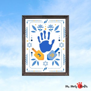 Artisanat d'art d'empreinte de main de Hanoucca | Carte heureuse de Hanoucca | Cadeau de Hanoucca | Décorations de guirlande Hanukkah Dreidel | Babys First Hanoucca