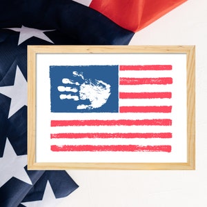 4th of July American Flag Handprint Art Craft | Fourth of July Toddler Handprint Keepsake Printable Homeschool Classroom Activity Art Craft