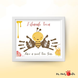 Rosj Hasjana handafdruk kunst ambacht | Rosj Hasjana-kaart | Rosj Hasjana cadeau van kinderen | Rosj Hasjana Decor | Joodse kunst nieuwjaarskaarten