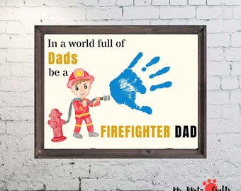 Firefighter Fathers Day Gift | Fathers Day Handprint Art Craft Printable | Fathers Day Gift from Daughter Son Kids | Fireman Birthday Card