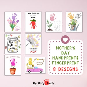 Artisanat d'art d'empreintes digitales d'empreintes digitales de fête des mères imprimable de son fille | Cadeaux empreintes de main pour la fête des mères Maman, grand-mère et grand-mère | Carte Fête des Mères