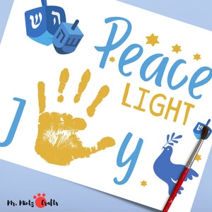 Hanucá Cartão Comemorativo | Hanukkah Chanukah Handprint Art Craft | Presente de Hanucá | Alegria da luz da paz do cartão de Hanukkah Dreidel de <br> Entrega Rápida? Primeiro Hanukkah do bebê