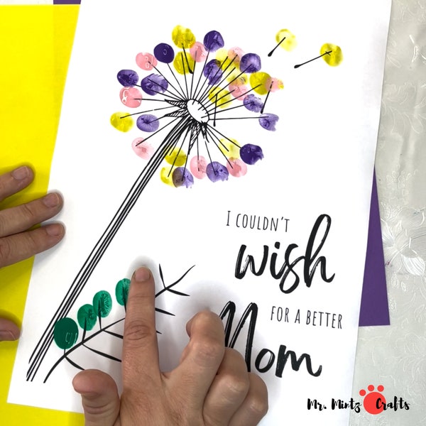 Fingerprint Art | Mothers Day Fingerprint | Handprint Gifts for Mom | Mother's Day Craft | Mothers Day Card | Mother's Day Grandma Nana