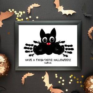 Sztuka odcisku dłoni nietoperza na Halloween do wydrukowania | Prezent na Halloween | Rzemiosło na Halloween dla dzieci | Rzemiosło na jesień z odciskiem dłoni | Wydrukowana karta na Halloween