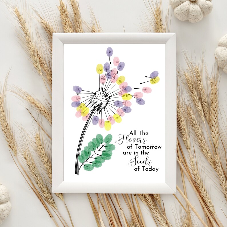 Dandelion Fingerprint Art Dandelion Kids Craft Fingerprint Etsy