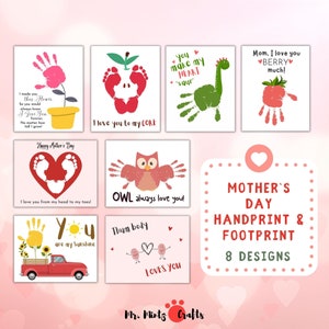 Fête des mères Handprint Fingerprint Art Craft imprimable de fils fille | Cadeaux d'empreintes de mains pour la fête des mères maman grand-mère Nana | Carte de fête des mères