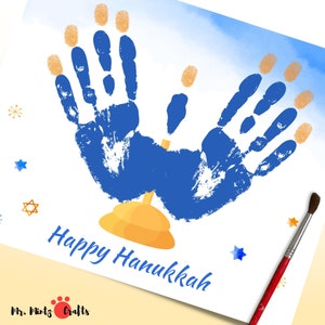 Hanukkah Chanukah Empreinte digitale Art Craft | Carte de Hanoukka heureuse | Hanoukka Cadeau Enfants | Décorations de Hanoukka | Première Hanoukka du bébé