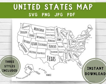United States Map svg jpg png pdf Printable | US Map for Kids Coloring | United States Map Coloring Page | United States Travel Sales Map