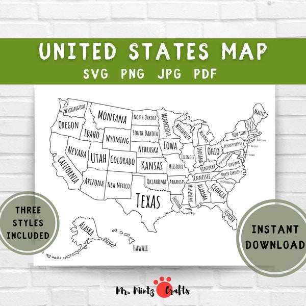United States Map svg jpg png pdf Printable | US Map for Kids Coloring | United States Map Coloring Page | United States Travel Sales Map