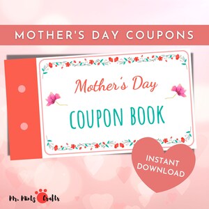 Mothers Day Coupons | Mother’s Day Printable Coupon Book Gift For Mom | Printable Mothers Day Gift from Kids | Mothers Day Card Printable