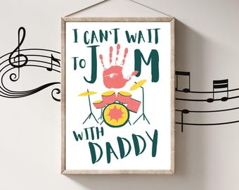 Handprint Art Craft Father's Day Gift for Dad Daddy | Musician Drummer Dad Gift Daughter Son | Fathers Day Card Gift from Kids Printable