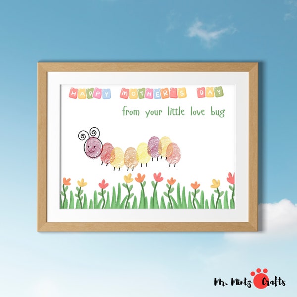 Fingerprint Handprint Mothers Day Art Craft for Mom Grandma | Spring Bug Handprint Keepsake Grandma Mom Gift from Kids Mother's Day Card