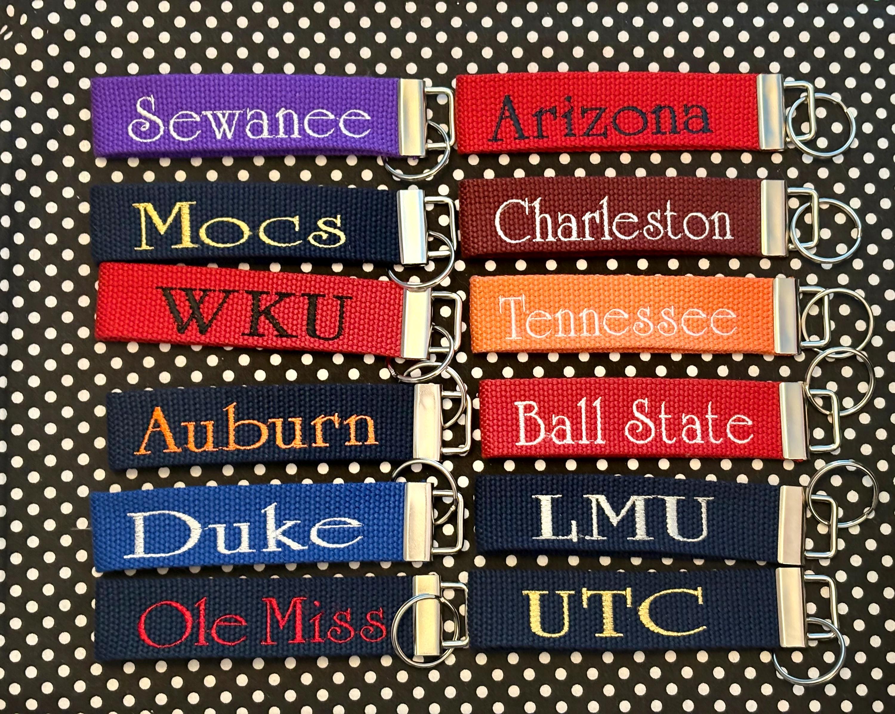 NAME YOUR SCHOOL - Personalized College / University  inspired Key Fob or  Wristlet - 2 sizes available