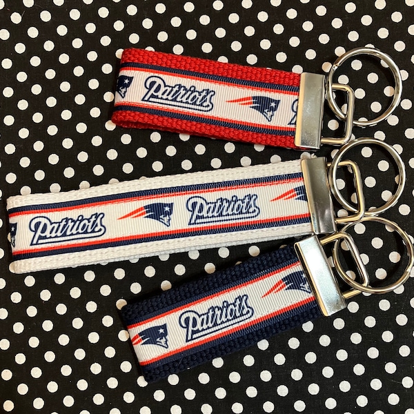 New England Patriots inspired Personalized  Key Fob wristlet  - 2 sizes available   FREE  personalization embroidery -  Football