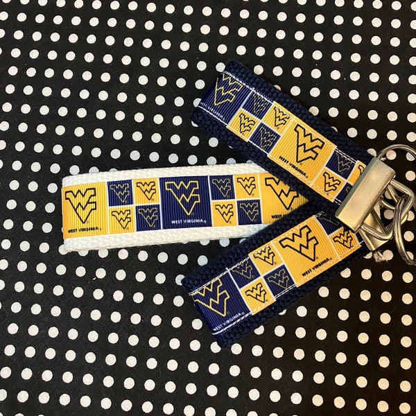 Personalized West Virginia University inspired Key Fob  or  Wristlet  - 2 sizes available  ** Free Embroidery Available**