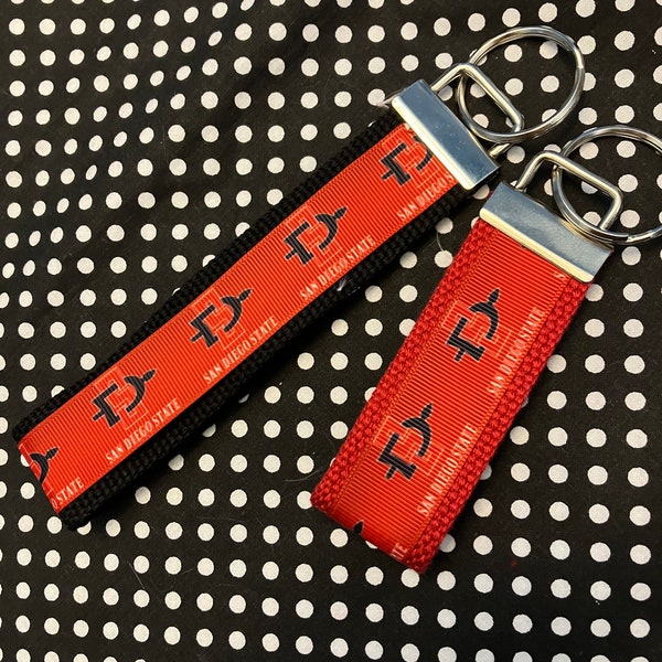 Personalized college Fob - San Diego State inspired Key Fob  or  Wristlet  - 2 sizes available  * Free Embroidery Available*