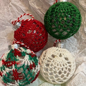 Crochet lace ball Christmas ornament -crochet  balls - green, red, white or multi-colored.  Crochet covered Christmas balls - Christmas 2023