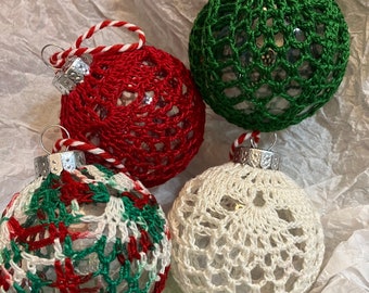 Crochet lace ball Christmas ornament -crochet  balls - green, red, white or multi-colored.  Crochet covered Christmas balls - Christmas 2023