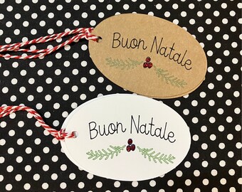 Étiquettes cadeaux d'inspiration italienne Buon Natale faites main, étiquettes pour cadeaux, paquet de 8 emballages cadeaux, étiquettes, étiquettes pour emballages cadeaux, étiquettes pour cadeaux de Noël