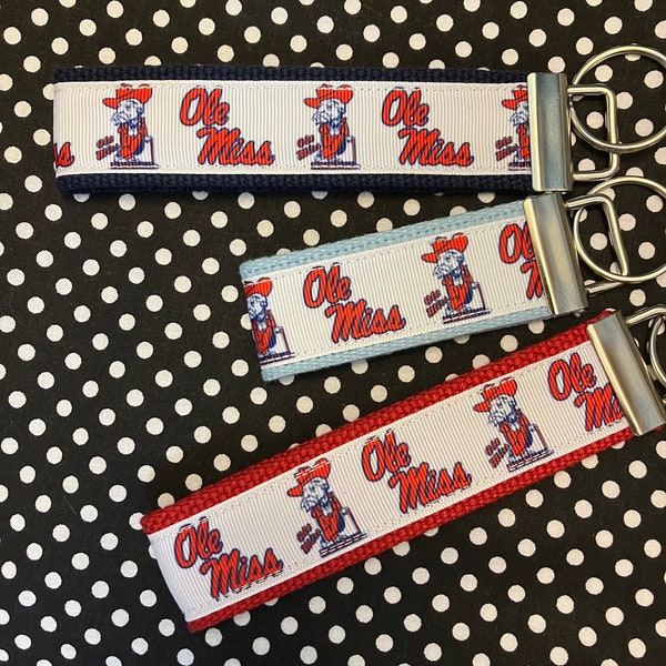 Personalized University of Mississippi Ole Miss inspired Key Fob  or  Wristlet  - 2 sizes available  ** Free Embroidery Available**