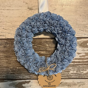 Corona de flores de papel - Hecha a mano - 18 cm - Azul