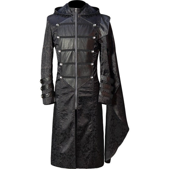 Men's Tunic Tops Fashion Retro Halloween Gothic Style Tailcoat Coat Long Sleeve Lapel Windbreaker Trench Jacket 