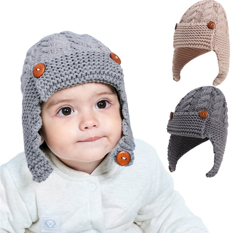 Newborn Baby Hat Handmade Toddler Kid Winter Button Hat Wrap | Etsy