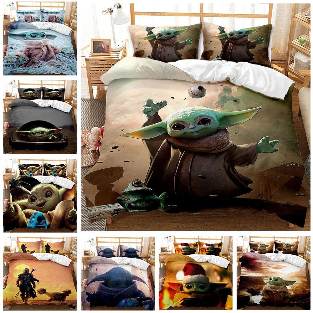 Coco Moon Baby Yoda Star Wars Mandalorian Kids Single Or Double Bed Duvet Set 