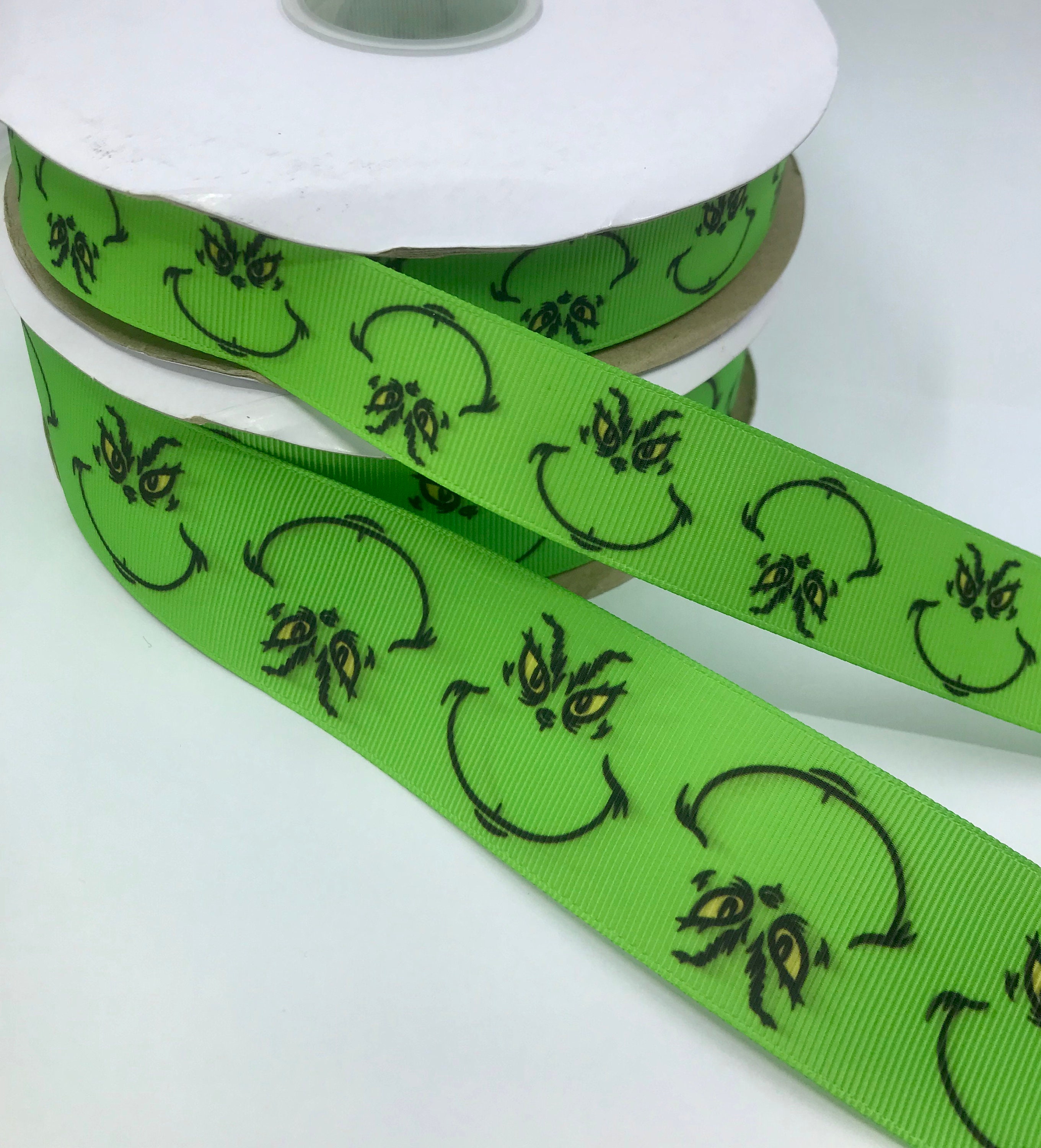 38mm and 25mm Grinch Outline of Face Grosgrain Ribbon 