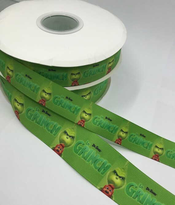 38mm and 25mm Grinch With Max Green Background Grosgrain Ribbon
