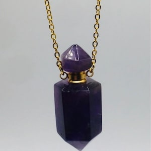 Amethyst Crystal Point Perfume Pendant on 16-18” Goldtone Necklace