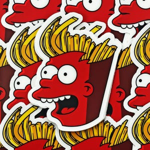 May include: A set of stickers featuring a cartoon character with red hair and a red face. The character is wearing a yellow shirt and has a yellow background. The stickers are printed on white paper and have a glossy finish.