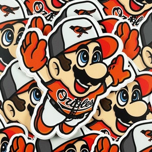 Baltimore Orioles Baseball Mario 3 Sticker, 3 in. Vinyl Waterproof Die cut, Unique Nostalgic Fan Gift for Him, Dad, Water Bottle, and Laptop