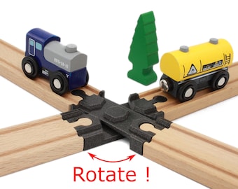 4-Track Rotating Crossing for Wooden Train compatible Brio Ikea Lillabo Thomas Melissa Lidl