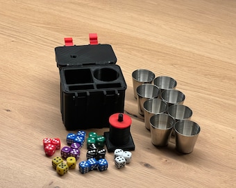 Schocken bestekset met doos + dobbelsteen + beker - puzzelbestek voor Schocken- en dobbelspellen