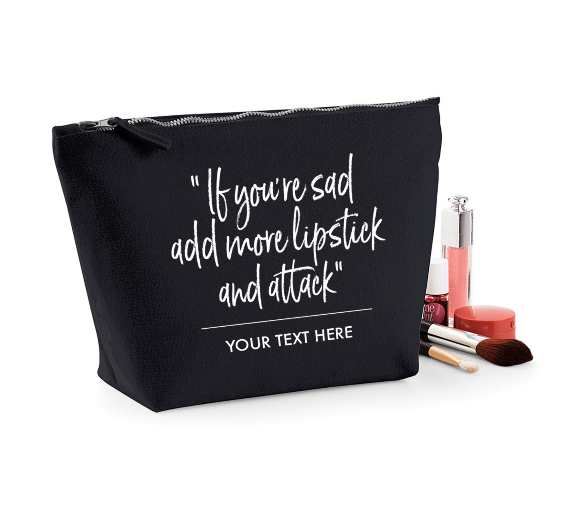 Personalisierter 'Lippenstift' Zitat Baumwolle Schminktasche