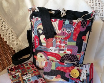 Accessories - "Cubism + Squares" Gobelin fabric bag made entirely by hand