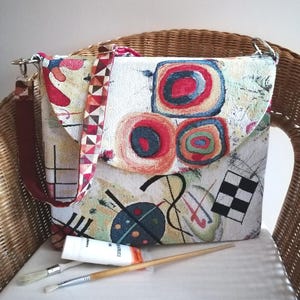 Accessoires - Sac à rabat modèle &quot;Dafne&quot; en tissu Gobelin motif &quot;Kandinsky&quot;, entièrement réalisé à la main