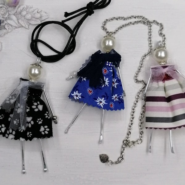 Bijoux - Pendentifs "Le Sciantose", colliers artisanaux en fil d'aluminium, perle, tulle et coton