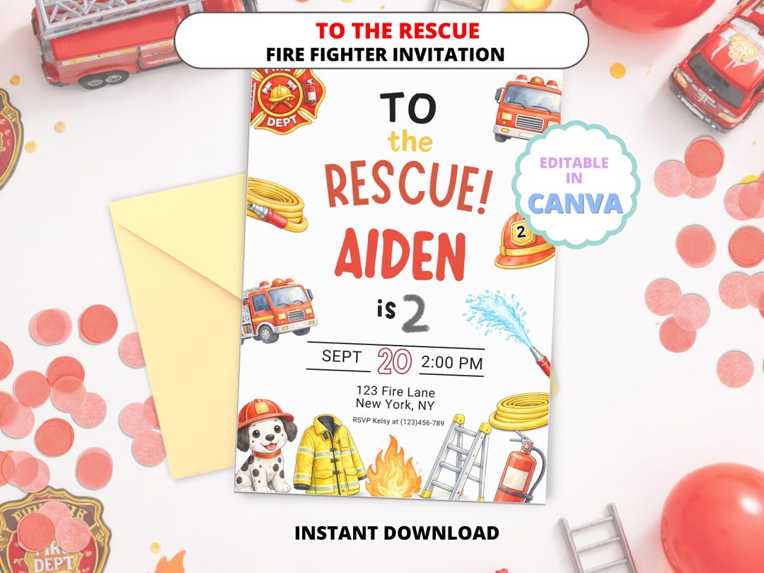 Fire Rescue Invitations Editable to the Rescue Editable Birthday Invitation for Fire Fighter ...